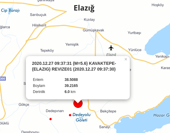 Elazığ’da 5.6 büyüklüğünde deprem
