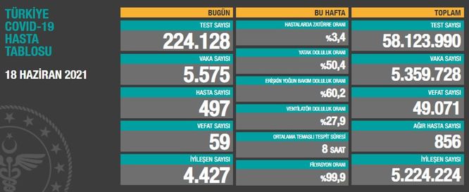 Türkiye’de Covid-19 nedeniyle bugün 59 kişi hayatını kaybetti