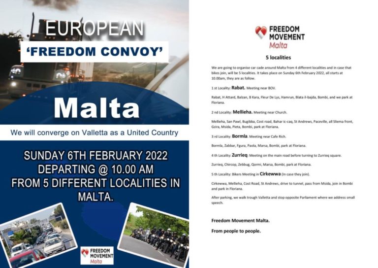 Pazar günü Valletta’da eylem var: kısıtlamalara karşı ‘Fredoom Convoy’