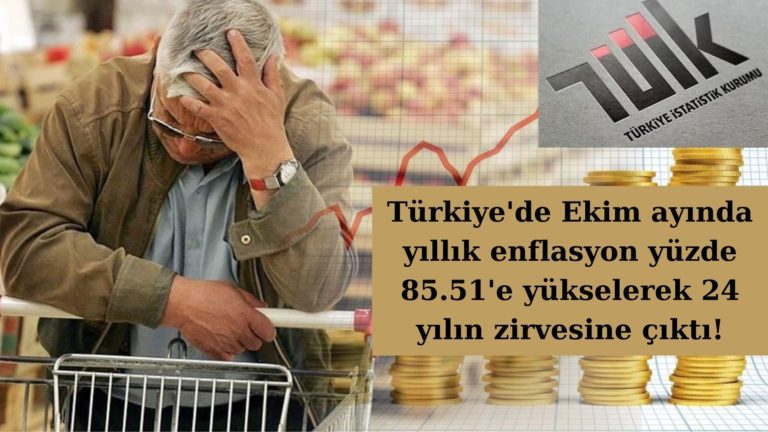 TÜİK: Ekim aylık enflasyon yüzde 3.54, yıllık enflasyon yüzde 85.51!