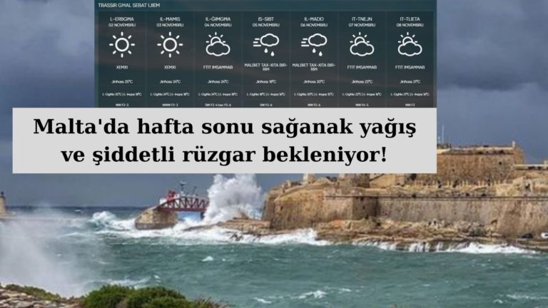 Malta’da hafta sonu yağış ve şiddetli rüzgar bekleniyor!
