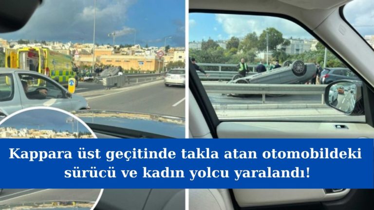 Kappara üst geçitinde otomobil takla attı: iki kişi yaralandı!