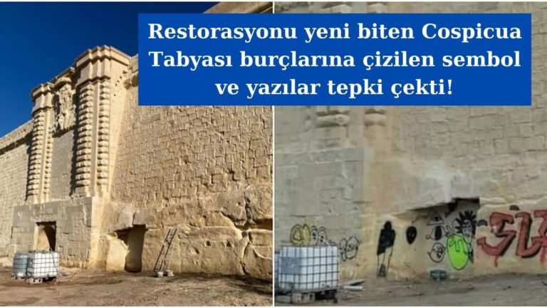 Restorasyonu yeni biten burçlara çizilen semboller tepki çekti!