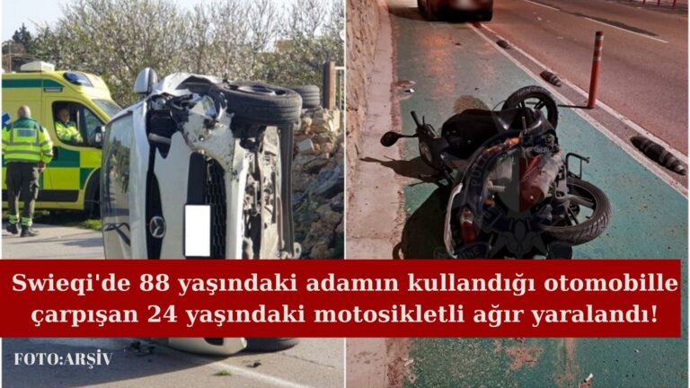 Swieqi’de otomobille çarpışan motosikletli ağır yaralandı!