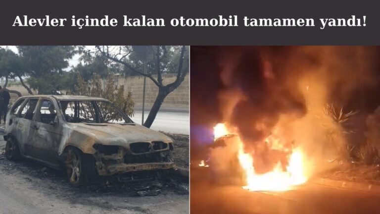 Alevler içinde kalan otomobil tamamen yandı!