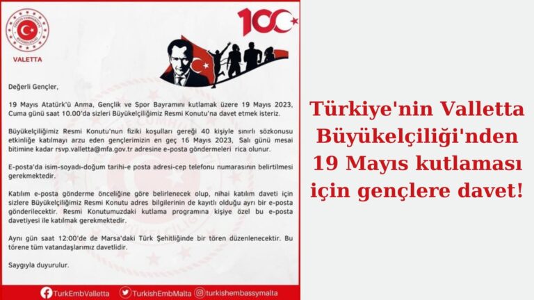 Malta’da 19 Mayıs buluşması için gençlere çağrı!