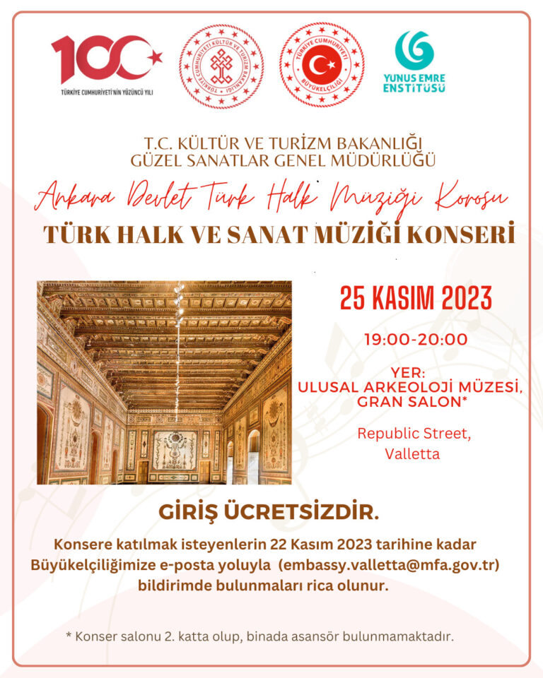 25 Kasım’da Valetta’da Türk Halk ve Sanat Müziği Konseri