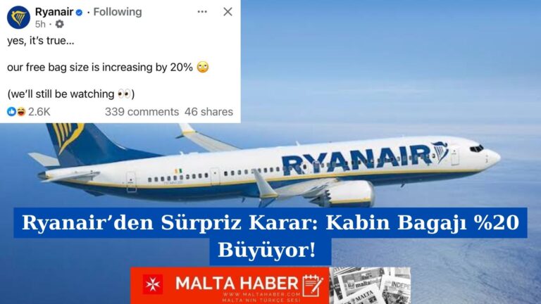Ryanair’den Sürpriz Karar: Kabin Bagajı %20 Büyüyor!