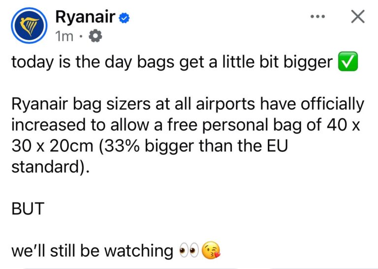 Ryanair El Bagajı Hakkında Yeni Karar: Çantalar Artık Biraz Daha Büyük Olabilecek