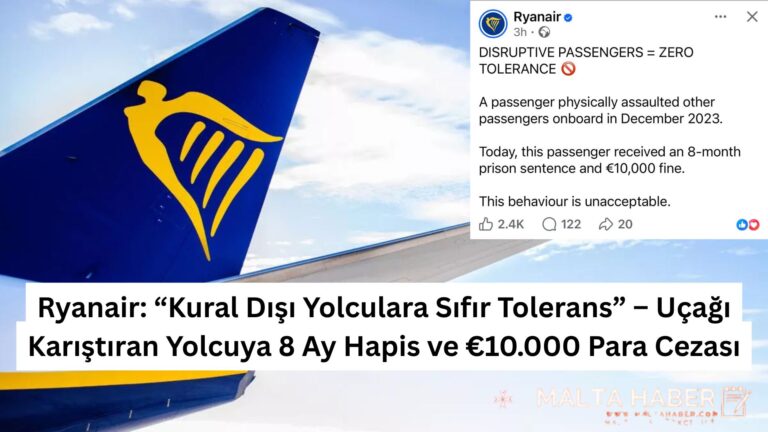 Ryanair: “Kural Dışı Yolculara Sıfır Tolerans” – Uçağı Karıştıran Yolcuya 8 Ay Hapis ve €10.000 Para Cezası