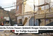 Msida’da Fırtına Hasarı: Şiddetli Rüzgar İskeleyi Devirdi, Yol Trafiğe Kapatıldı