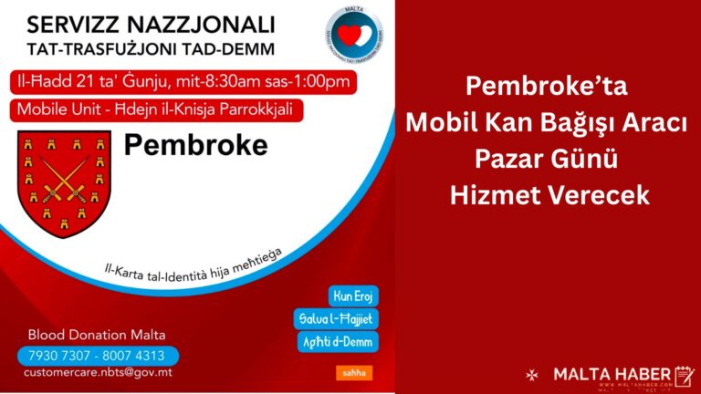 Pembroke’ta Mobil Kan Bağışı Aracı Pazar Günü Hizmet Verecek