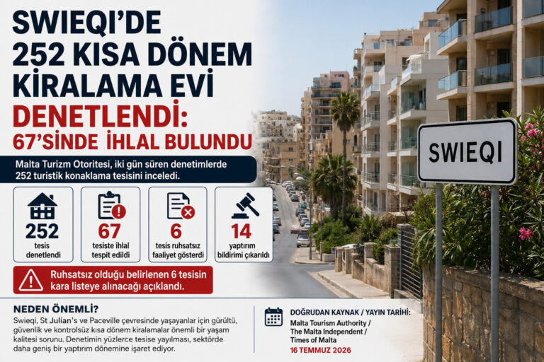 Swieqi’de 252 kısa dönem kiralama evi denetlendi: 67’sinde ihlal bulundu