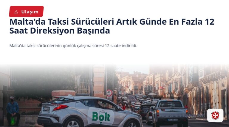Malta’da Taksi Sürücüleri Artık Günde En Fazla 12 Saat Direksiyon Başında