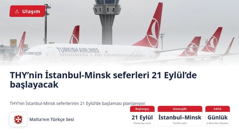 THY’nin İstanbul-Minsk seferleri 21 Eylül’de başlayacak