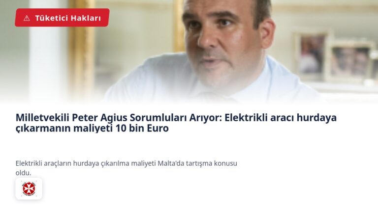 Milletvekili Peter Agius Sorumluları Arıyor: Elektrikli aracı hurdaya çıkarmanın maliyeti 10 bin Euro