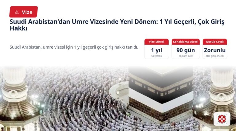 Suudi Arabistan’dan Umre Vizesinde Yeni Dönem: 1 Yıl Geçerli, Çok Giriş Hakkı