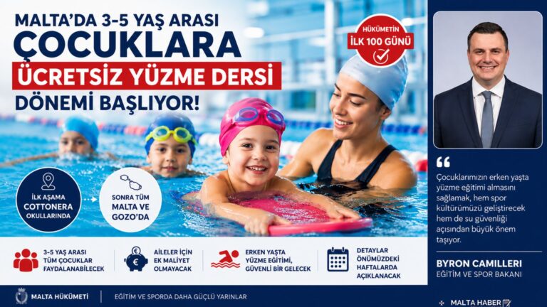 Malta’da 3-5 Yaş Arası Çocuklara Ücretsiz Yüzme Dersi Dönemi Başlıyor