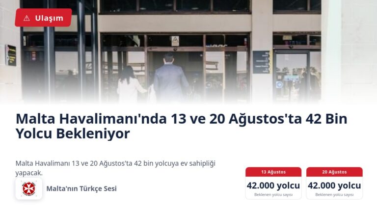 Malta Havalimanı’nda 13 ve 20 Ağustos’ta 42 Bin Yolcu Bekleniyor
