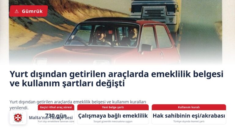 Yurt dışından getirilen araçlarda emeklilik belgesi ve kullanım şartları değişti