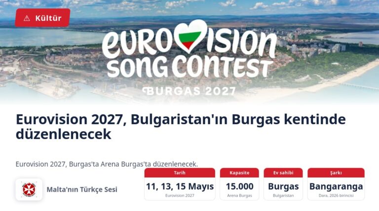 Eurovision 2027, Bulgaristan’ın Burgas kentinde düzenlenecek
