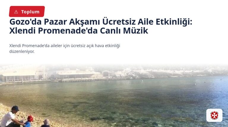 Gozo’da Pazar Akşamı Ücretsiz Aile Etkinliği: Xlendi Promenade’da Canlı Müzik