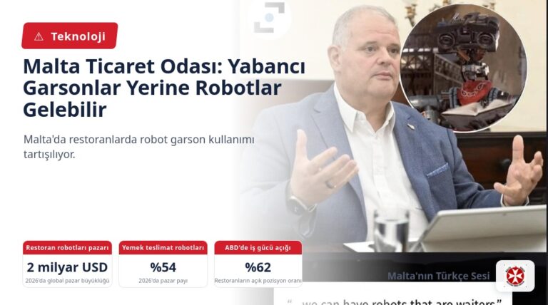 Malta Ticaret Odası: Yabancı Garsonlar Yerine Robotlar Gelebilir