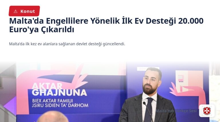 Malta’da Engellilere Yönelik İlk Ev Desteği 20.000 Euro’ya Çıkarıldı