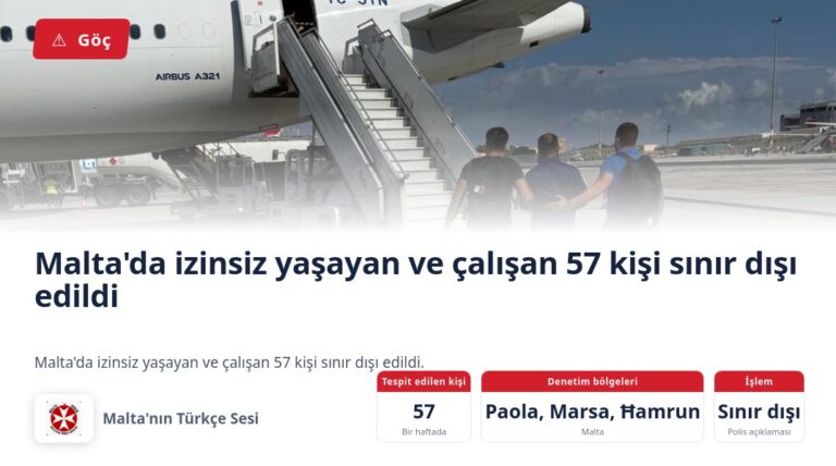 Malta’da izinsiz yaşayan ve çalışan 57 kişi sınır dışı edildi