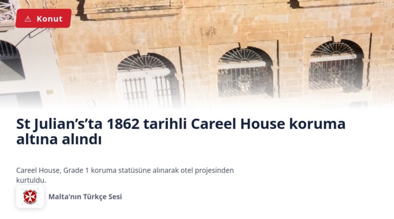 St Julian’s’ta 1862 tarihli Careel House koruma altına alındı