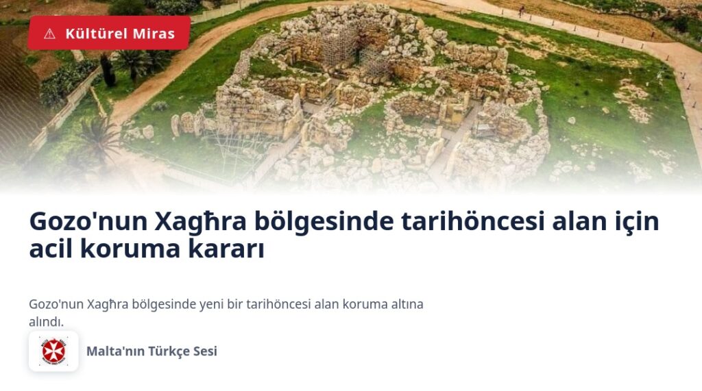 Gozo’nun Xagħra bölgesinde tarihöncesi alan için acil koruma kararı