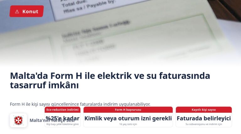 Malta’da Form H ile elektrik ve su faturasında tasarruf imkânı