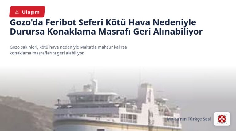 Gozo’da Feribot Seferi Kötü Hava Nedeniyle Durursa Konaklama Masrafı Geri Alınabiliyor