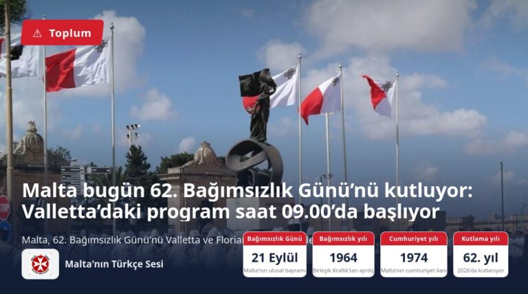Malta bugün 62. Bağımsızlık Günü’nü kutluyor: Valletta’daki program saat 09.00’da başlıyor