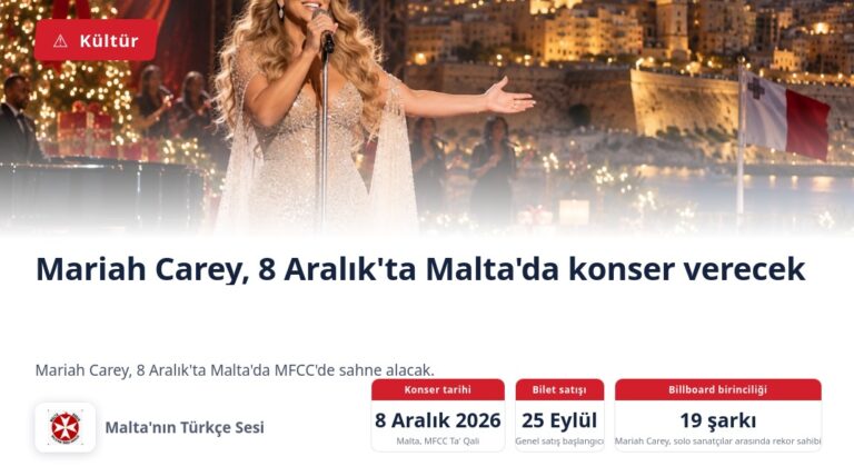 Mariah Carey, 8 Aralık’ta Malta’da konser verecek