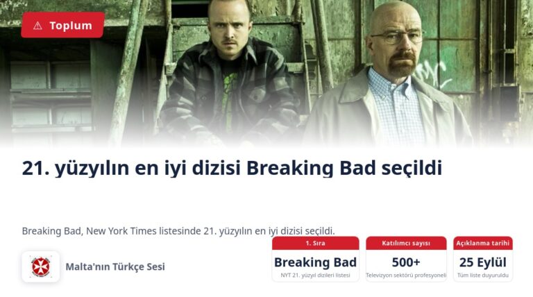 21. yüzyılın en iyi dizisi Breaking Bad seçildi