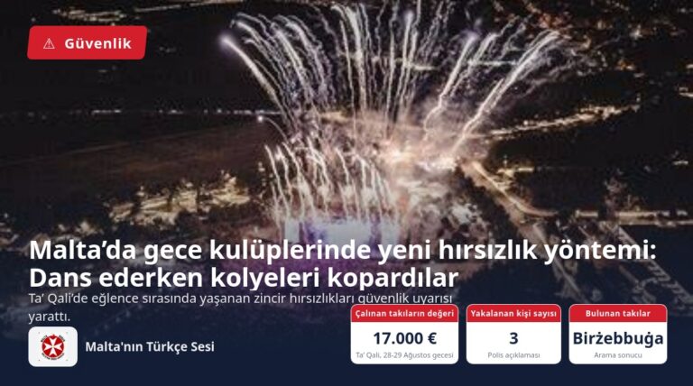 Malta’da gece kulüplerinde yeni hırsızlık yöntemi: Dans ederken kolyeleri kopardılar