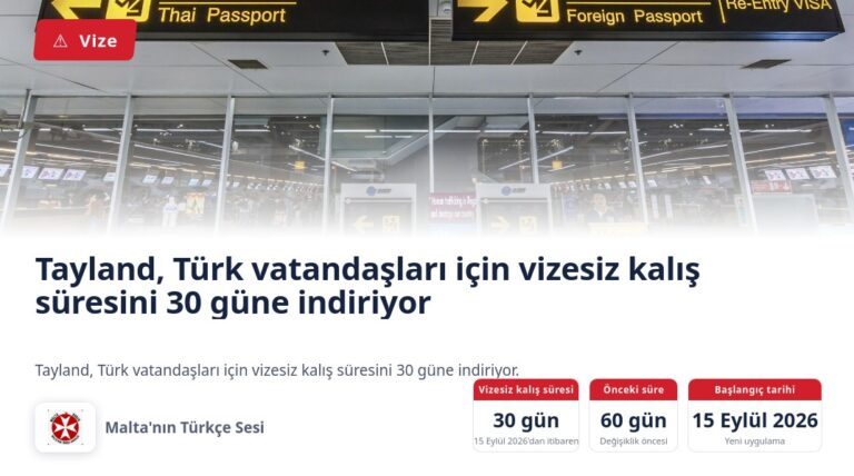 Tayland, Türk vatandaşları için vizesiz kalış süresini 30 güne indiriyor