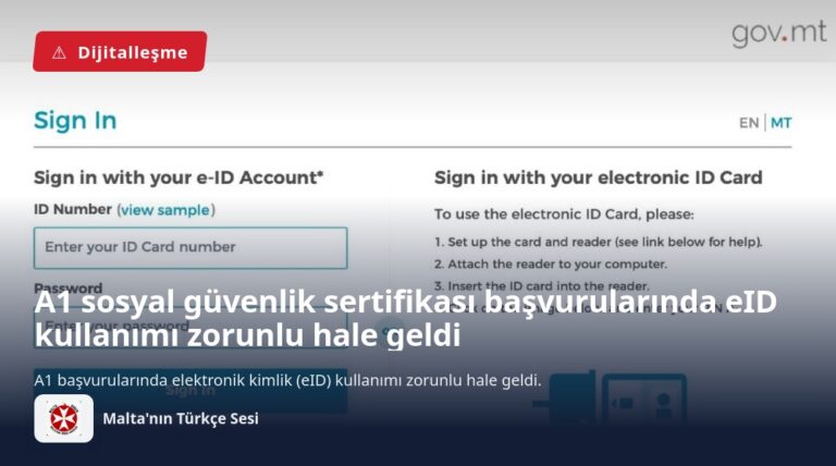 A1 sosyal güvenlik sertifikası başvurularında eID kullanımı zorunlu hale geldi
