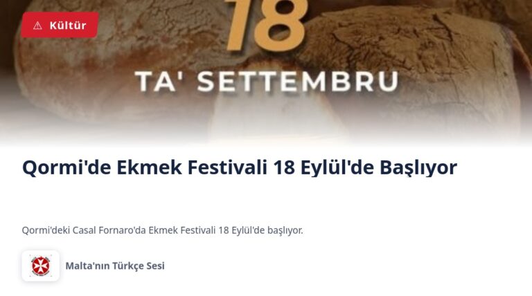 Qormi’de Ekmek Festivali 18 Eylül’de Başlıyor