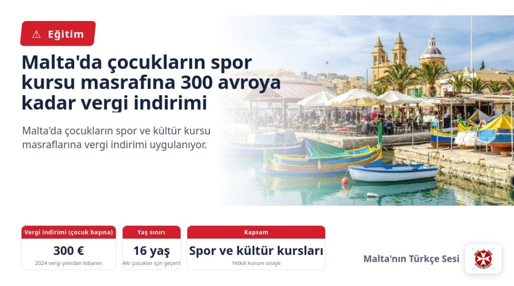 Malta’da çocukların spor kursu masrafına 300 avroya kadar vergi indirimi