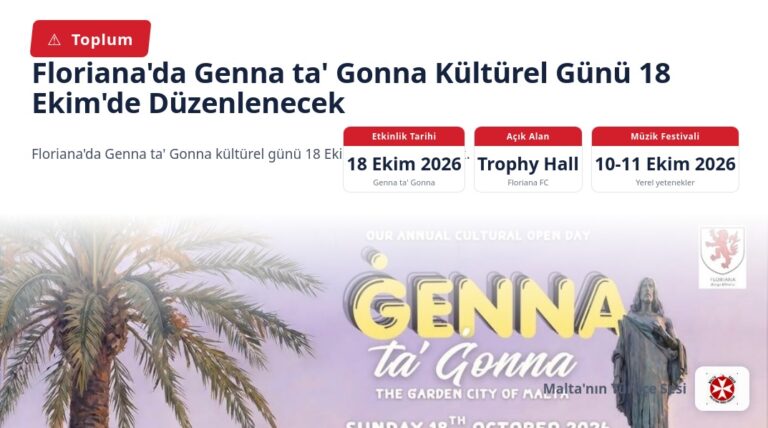Floriana’da Genna ta’ Gonna Kültürel Günü 18 Ekim’de Düzenlenecek