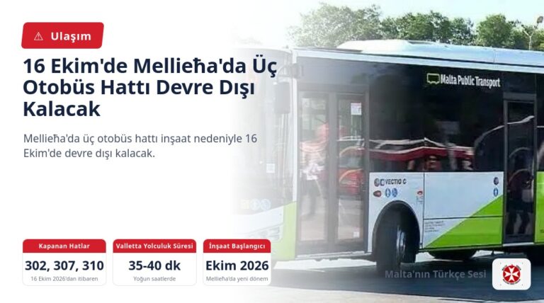 16 Ekim’de Mellieħa’da Üç Otobüs Hattı Devre Dışı Kalacak