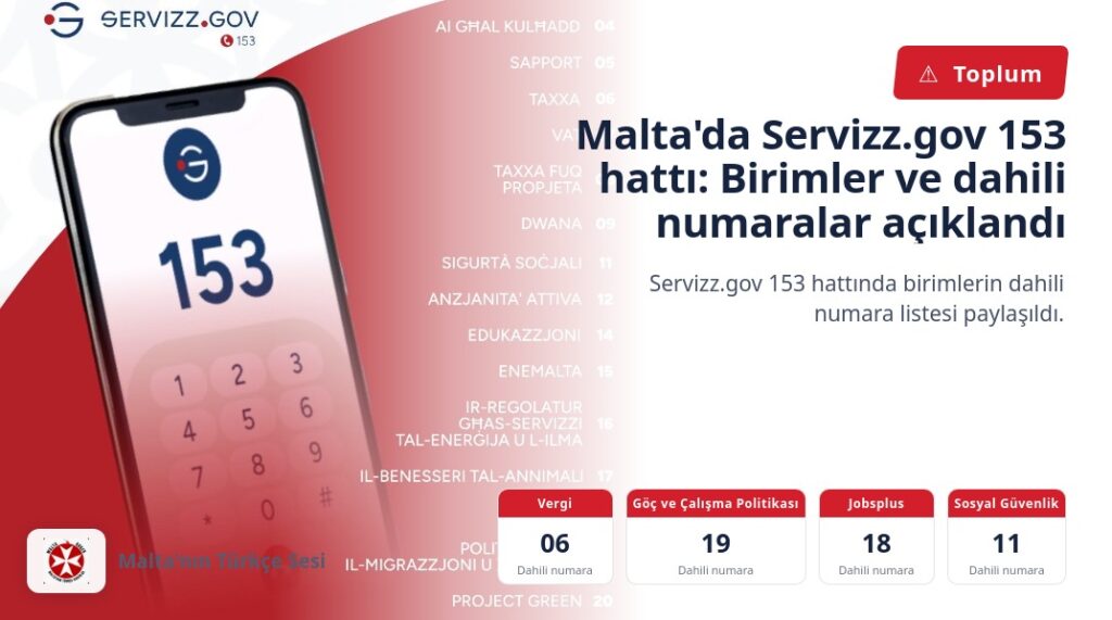 Malta’da Servizz.gov 153 hattı: Birimler ve dahili numaralar açıklandı