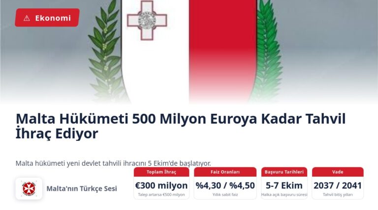 Malta Hükümeti 500 Milyon Euroya Kadar Tahvil İhraç Ediyor