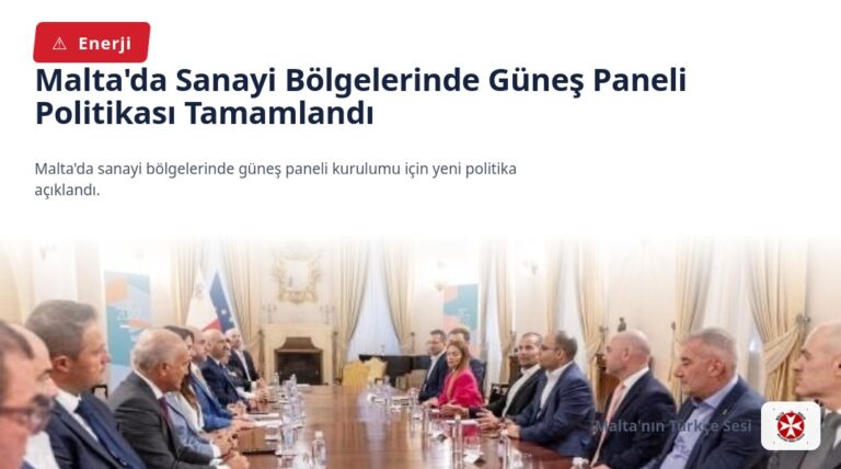Malta’da Sanayi Bölgelerinde Güneş Paneli Politikası Tamamlandı