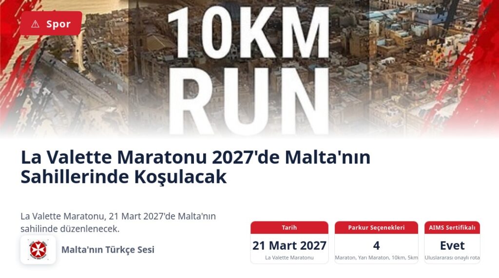 La Valette Maratonu 2027’de Malta’nın Sahillerinde Koşulacak