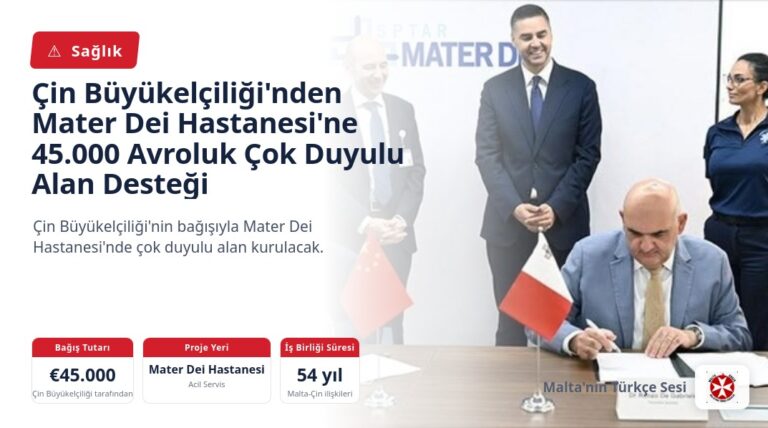 Çin Büyükelçiliği’nden Mater Dei Hastanesi’ne 45.000 Avroluk Çok Duyulu Alan Desteği