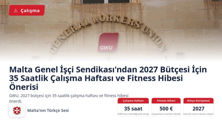 Malta Genel İşçi Sendikası’ndan 2027 Bütçesi İçin 35 Saatlik Çalışma Haftası ve Fitness Hibesi Önerisi