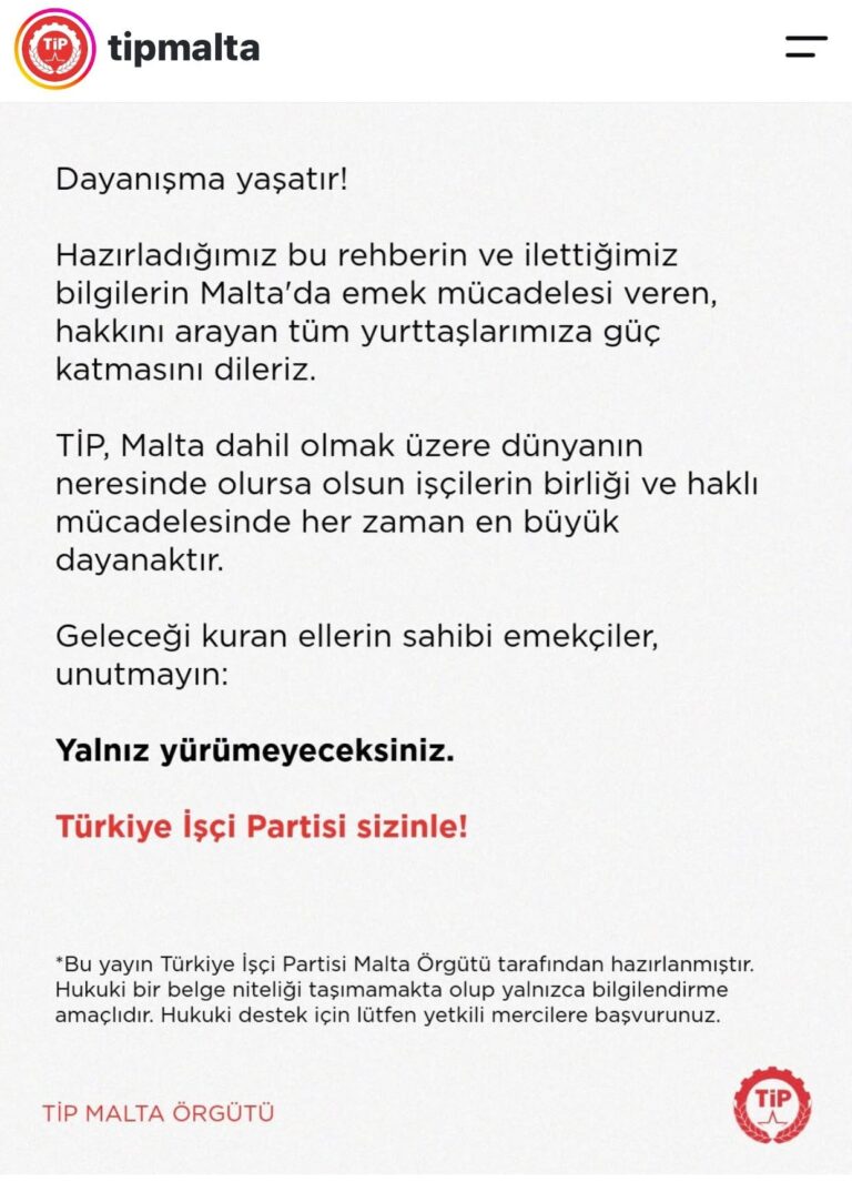 TİP Malta Örgütü, göçmen işçiler için haklar kılavuzu yayımladı